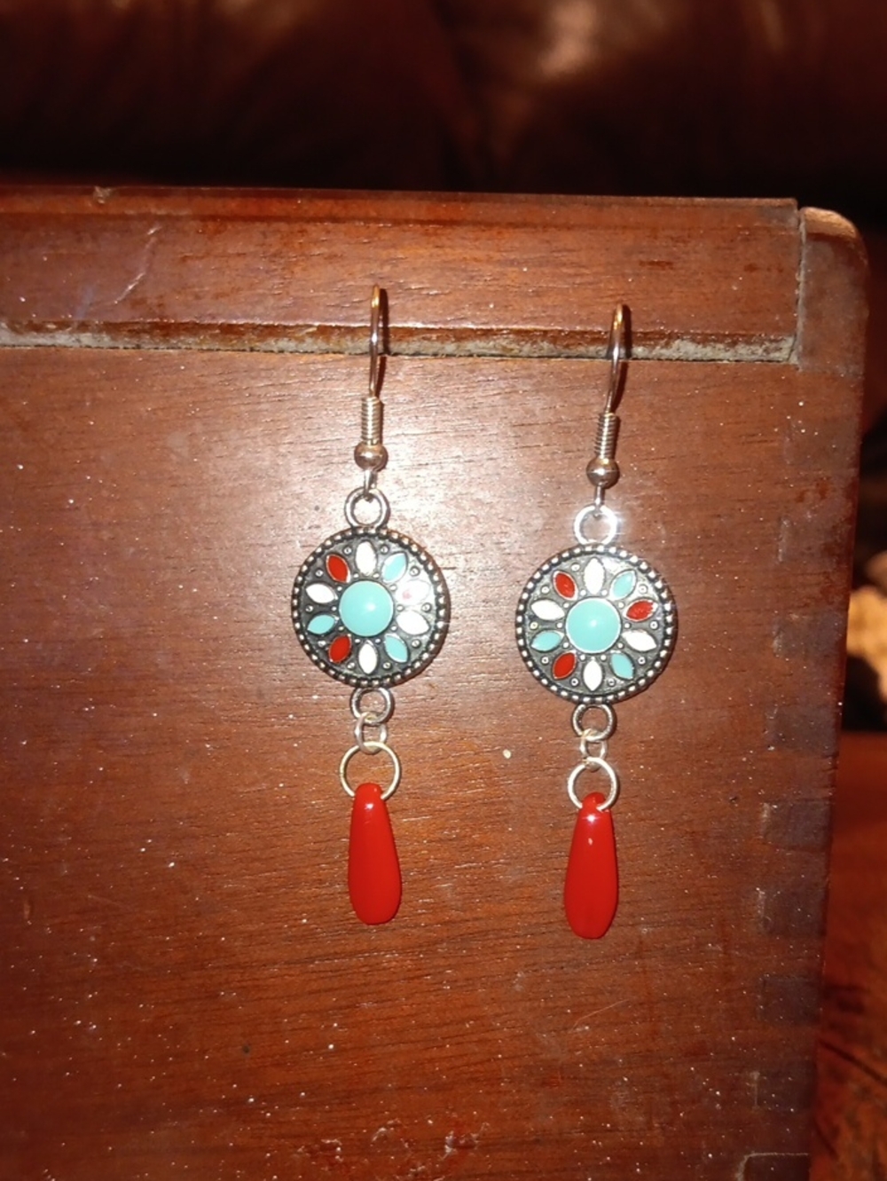 Turquoise & Red Boho Drop Earrings - Women Jewelry